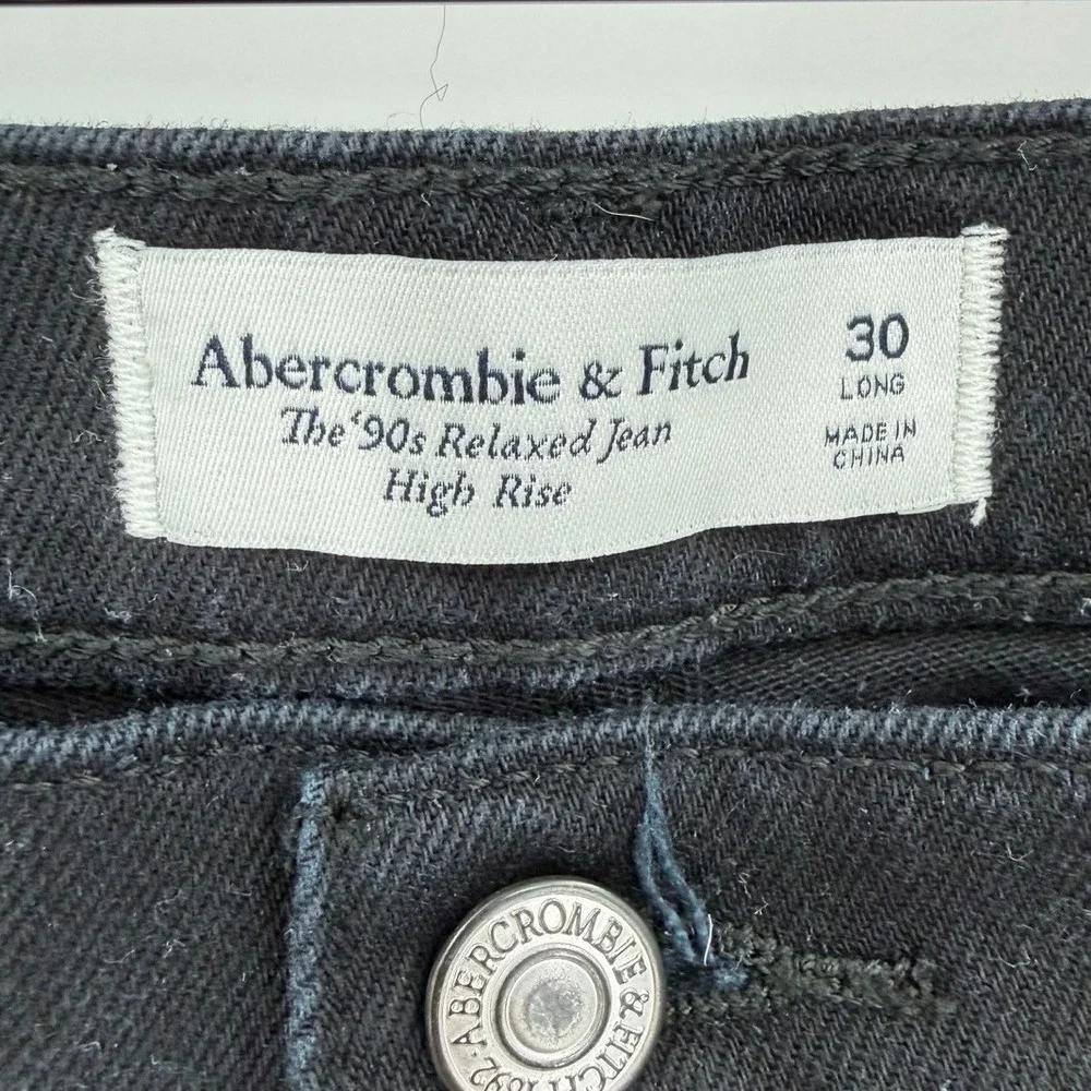 Abercrombie & Fitch High Rise 90s Relaxed Jean Womens 30 Long Black Denim Pants - Picture 8 of 9